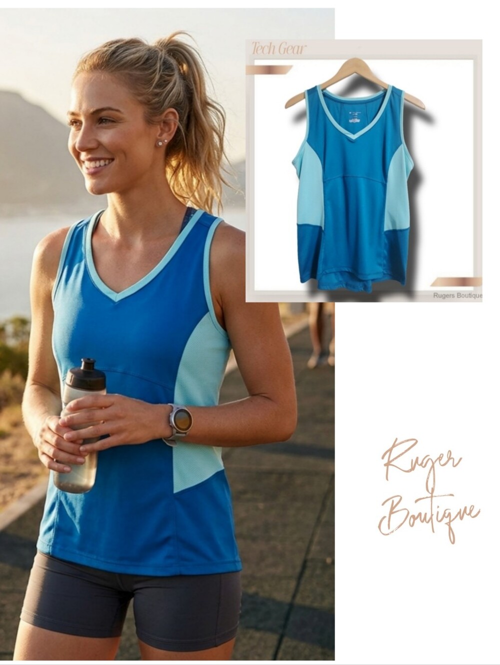 🌿Tek Gear Women's Large Blue & Aqua Tank Athletic Tank Top